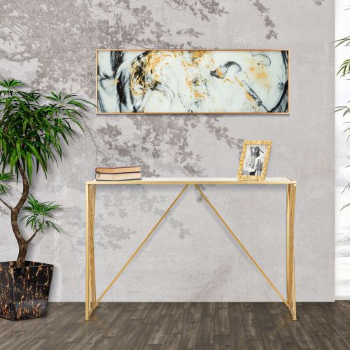 Consolle oro Trasparente un Ripiano Materiale Struttura in Vetro 120x40x80h cm, Colore Ripiano Trasparente - Axum