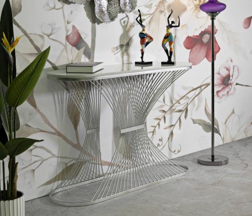 Consolle RioDoce, Tavolo multiuso, Mobiletto d'appoggio, Scrivania da corridoio, 120x35 h79 cm, Argento