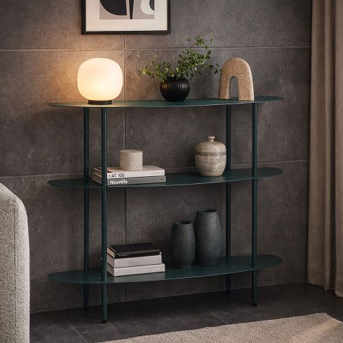 Consolle Verde Ottanio 3 Ripiani Colore Ripiano Verde 6x31x93h cm, Sfumatura Colore Struttura Ottanio - Gamitimi
