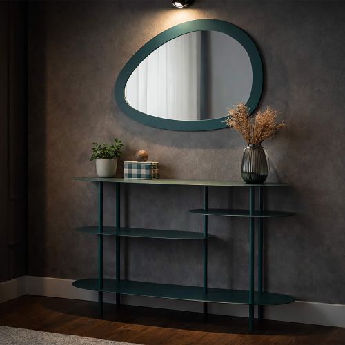 Consolle Verde Ottanio 4 Ripiani Colore Ripiano Verde 10x42x132h cm, Sfumatura Colore Struttura Ottanio - Gamisi