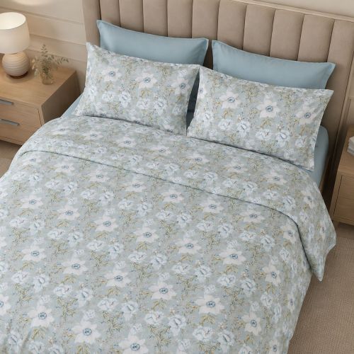 Copripiumino Matrimoniale blu Verde Acqua Federa Inclusa Percalle 210 Fili in Cotone Pettinato e Mercerizzato 300x250 cm - Sagame Luxury