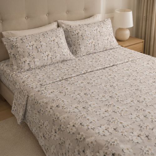Copripiumino Matrimoniale Grigio Federa Inclusa 300x250 cm, Percalle 210 Fili in Cotone Pettinato e Mercerizzato - Sadakare Luxury