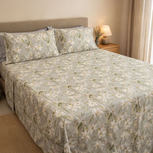 Copripiumino Matrimoniale Grigio Federa Inclusa 300x250 cm, Raso 250 Fili in Cotone Pettinato e Mercerizzato - Saha Luxury
