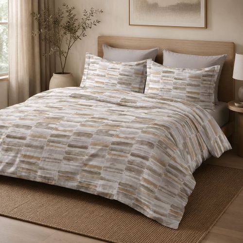 Copripiumino Matrimoniale Grigio Tortora Multicolore Federa Inclusa Percalle 210 Fili in Cotone Pettinato e Mercerizzato 300x250 cm - Salano Luxury