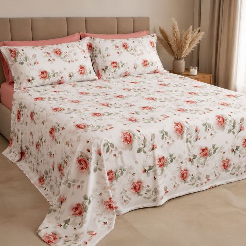 Copripiumino Matrimoniale Rosso Federa Inclusa 300x250 cm, Raso 250 Fili in Cotone Pettinato e Mercerizzato - Sada Luxury