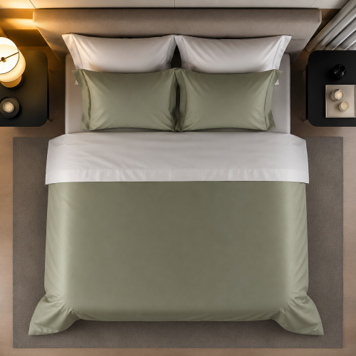 Copripiumino Matrimoniale Verde Federa Inclusa 260x200 cm, Percalle 170 Fili in Cotone Pettinato e Mercerizzato - Ropasato Luxury