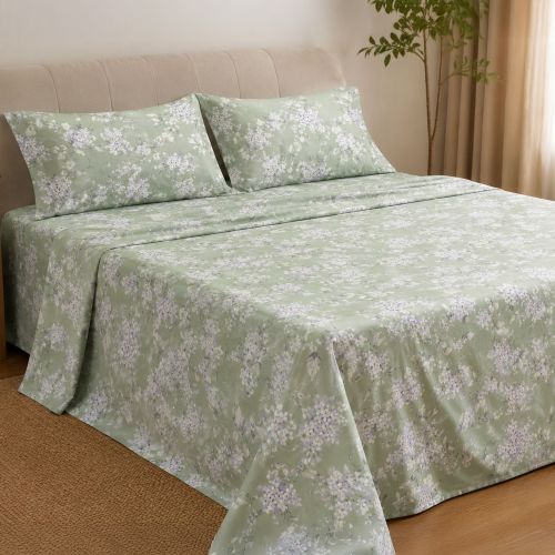 Copripiumino Matrimoniale Verde Federa Inclusa 300x250 cm, Percalle 210 Fili in Cotone Pettinato e Mercerizzato - Sabato Luxury
