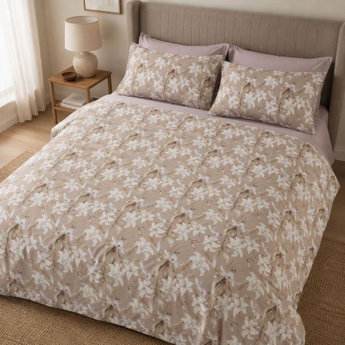 Copripiumino Matrimoniale Viola Lilla Federa Inclusa 300x250 cm, Raso 250 Fili in Cotone Pettinato e Mercerizzato - Saha Luxury