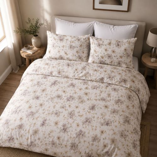 Copripiumino Singolo Bianco Crema Marrone Federa Inclusa Percalle 170 Fili in Cotone Pettinato e Mercerizzato 200x160 cm - Romorre Luxury