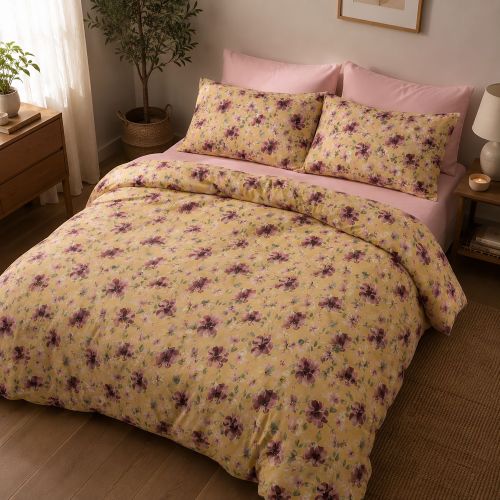 Copripiumino Singolo Giallo Senape Federa Inclusa 200x160 cm, Percalle 170 Fili in Cotone Pettinato e Mercerizzato - Romorre Luxury