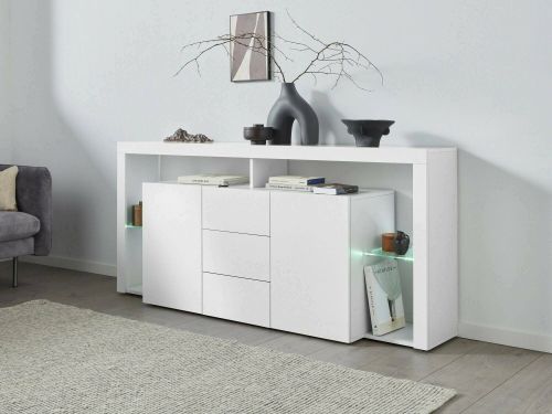 Credenza Aba, 180x40h80 cm, Bianco lucido