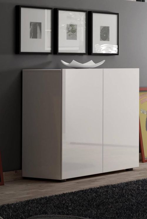 Credenza Abeba, Buffet da soggiorno, Madia da salotto, Dispensa da cucina, Made in Italy, 90x38h79 cm, Bianco lucido