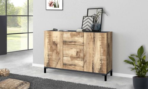 Credenza acero e ardesia 120x40x80h cm 2 ante e 3 cassetti - Jessie