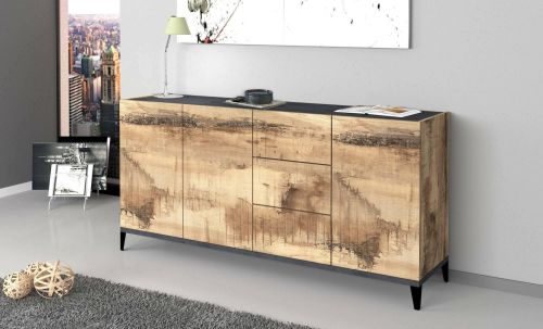 Credenza acero e ardesia 160x40x82h cm 3 ante e 3 cassetti - Abic