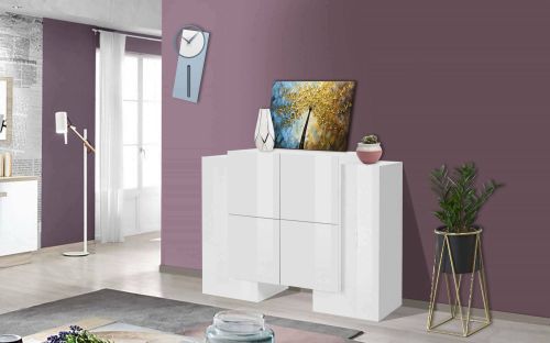 Credenza Age, cm 130x45h100, Bianco lucido