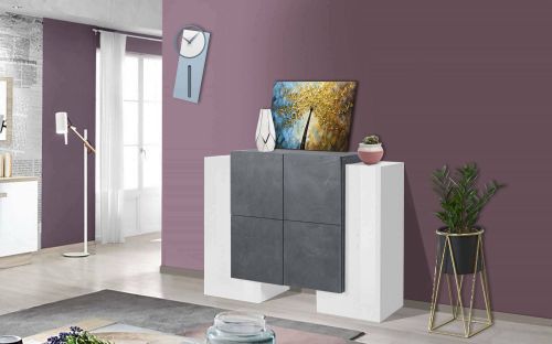 Credenza Age, cm 130x45h100, Bianco lucido e Ardesia