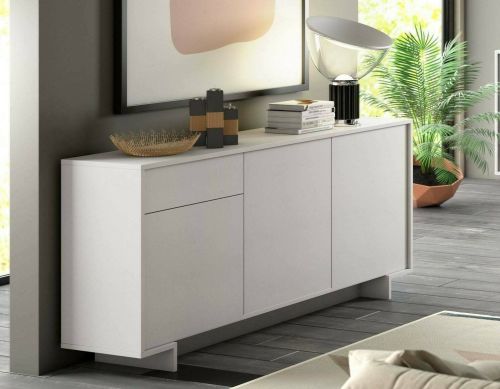Credenza Agrifoglio, Madia da salotto, Buffet da soggiorno a 3 ante e 1 cassetto, 100% Made in Italy, 170x42h78 cm, Bianco