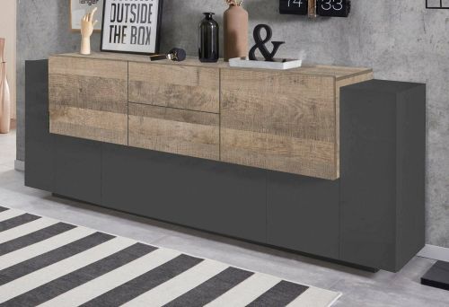 Credenza Akirum, cm 220x45h86, Antracite e Acero