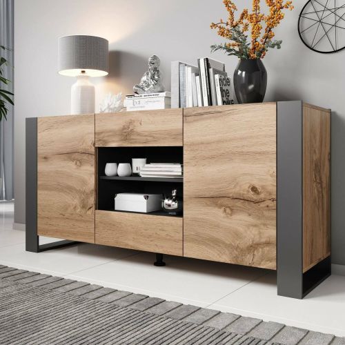 Credenza Albignola, 164x44 h80 cm, Rovere Nodi e Antracite