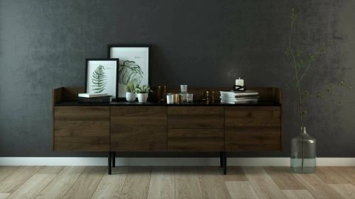 Credenza Alexandrine, Buffet da soggiorno, Madia da salotto, Dispensa da cucina, 196x40 h73 cm, Noce