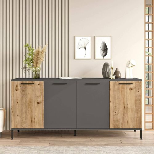 Credenza Alfrick, Buffet da soggiorno, Madia da salotto, Dispensa da cucina, 160x40 h72 cm, Quercia e Antracite