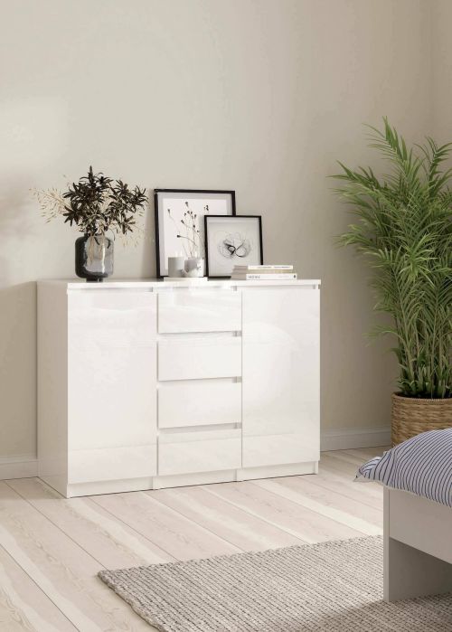 Credenza Alix, Buffet da soggiorno, Madia da salotto, Dispensa da cucina, 121x50 h91 cm, Bianco