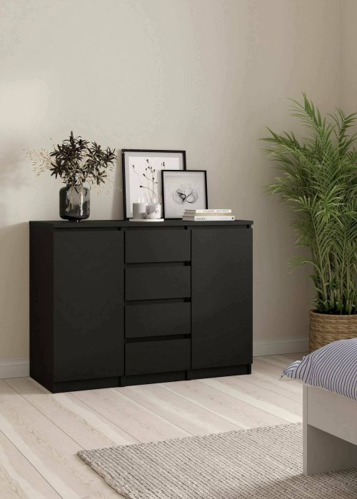 Credenza Alix, Buffet da soggiorno, Madia da salotto, Dispensa da cucina, 50x121 h91 cm, Nero
