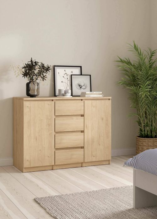 Credenza Alix, Buffet da soggiorno, Madia da salotto, Dispensa da cucina, 50x121 h91 cm, Rovere