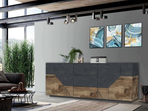 Credenza Almira, cm 220x43h86, Ardesia e Acero