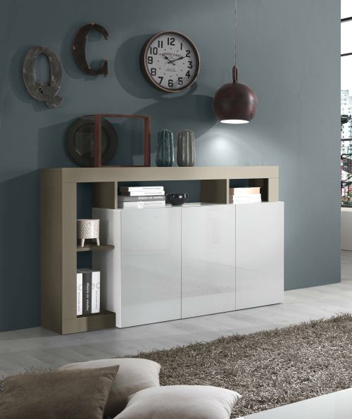 Credenza Alserio, Buffet da soggiorno, Madia da salotto, Dispensa da cucina, Made in Italy, 146x42 h93 cm, Bianco