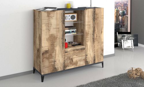 Credenza alta acero e ardesia 120x40x132h cm 2 ante e 2 cassetti - Scirocco