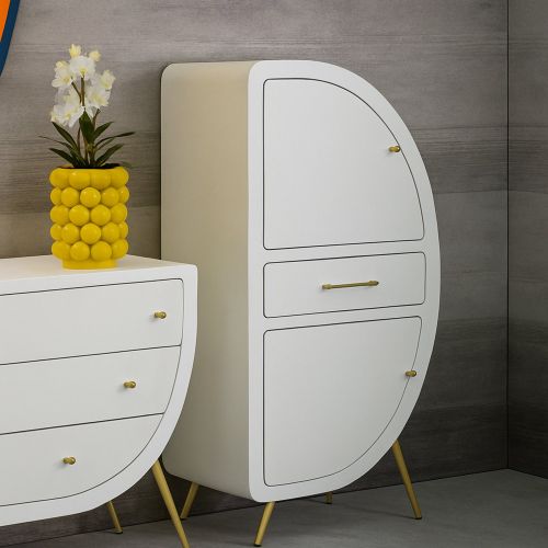 Credenza alta bianca e oro 60x32x133h cm 2 ante e 1 cassetto - Tellier