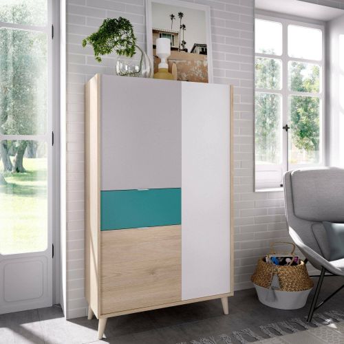 Credenza alta bianca e rovere 81x43x137h cm 3 ante e 1 cassetto - Archimede