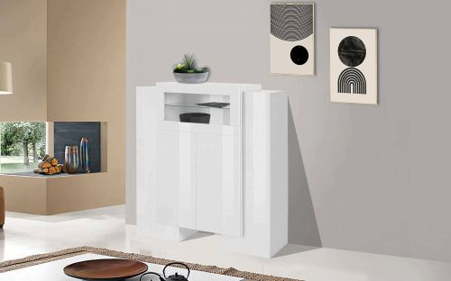 Credenza alta bianco lucida 130x45x135h cm 5 ante - Acquadolce