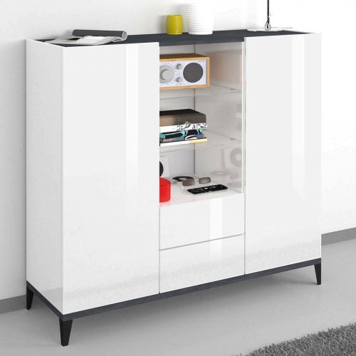 Credenza alta bianco lucida e ardesia 120x40x132h cm 2 ante e 2 cassetti - Scirocco