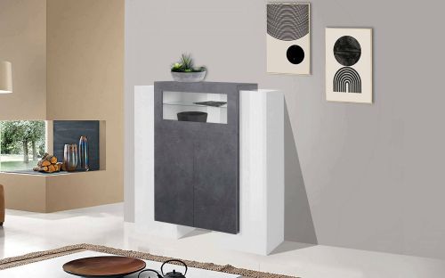 Credenza alta bianco lucida e ardesia 130x45x135h cm 5 ante - Acquadolce