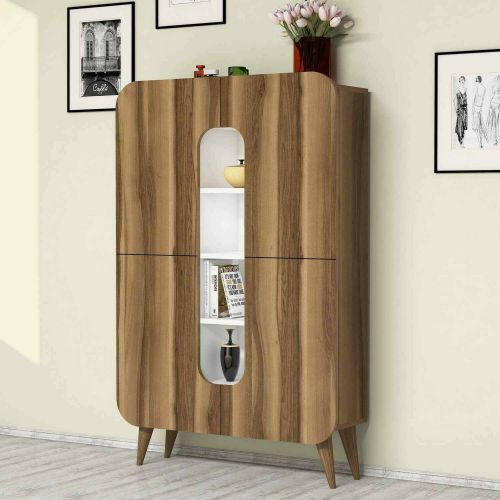 Credenza alta noce e bianca 93x31x144h cm 2 ante - Novella