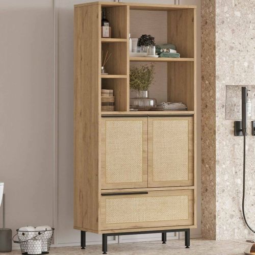 Credenza alta noce e quercia 74x35x161h cm 2 ante - Vinta