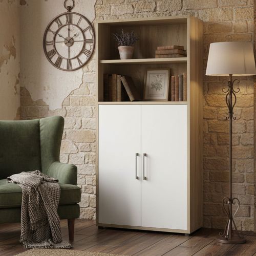 Credenza alta quercia e bianca 89x40x186h cm 2 ante - Saotome