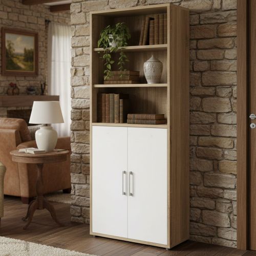 Credenza alta quercia e bianca 89x40x221h cm 2 ante - Valsesia