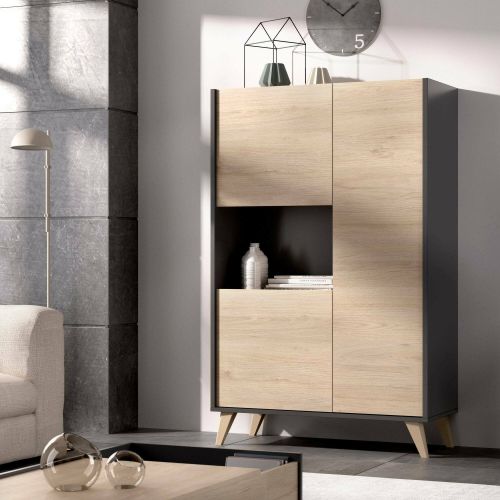 Credenza alta rovere e antracite 81x43x135h cm 3 ante - Crono