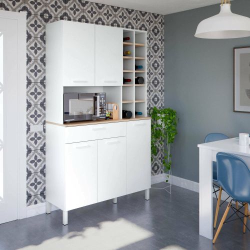 Credenza alta rovere e bianca 108x40x186h cm 5 ante e 1 cassetto - Alima