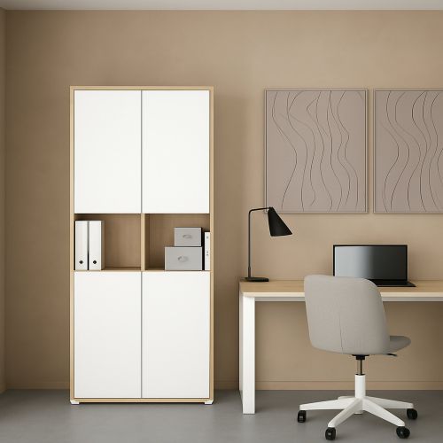 Credenza alta rovere e bianca 79x34x204h cm 4 ante - Pierre