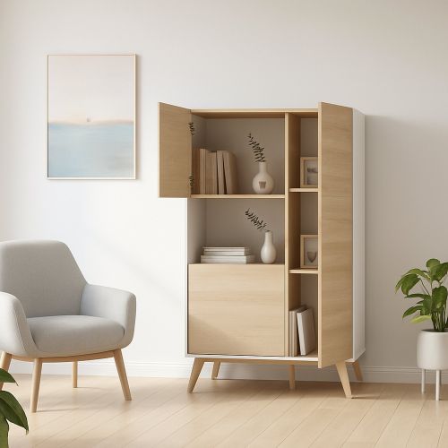 Credenza alta rovere e bianca 81x43x135h cm 3 ante - Crono