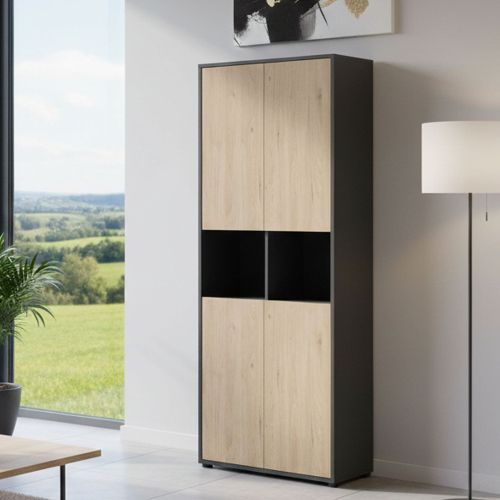 Credenza alta rovere e grigia 79x34x204h cm 4 ante - Pierre