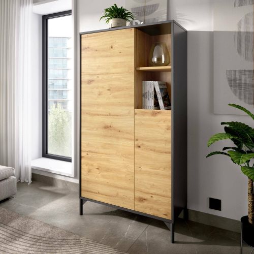 Credenza alta rovere nodi e antracite 72x33x143h cm 2 ante - Akilina