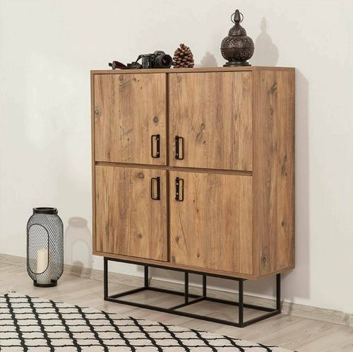 Credenza Alwaid, Buffet da soggiorno, Madia da salotto, Dispensa moderna da cucina, 93x36h115 cm, Quercia e Nero