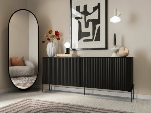 Credenza Anadia, Madia da salotto con quattro ante battenti, Rialzata da terra, 190x40 h80 cm, Nero