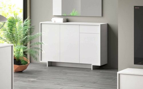 Credenza Aneto, Madia da salotto, Buffet da soggiorno a 3 ante e 1 cassetto, 100% Made in Italy, 134x35h87 cm, Bianco
