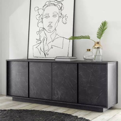 Credenza Annone, Buffet da soggiorno, Madia da salotto, Dispensa da cucina, Made in Italy, 180x43 h79 cm, Ardesia